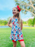 Girls Patriotic Party Biker Shorts Set with Matching Bow - Bowtism